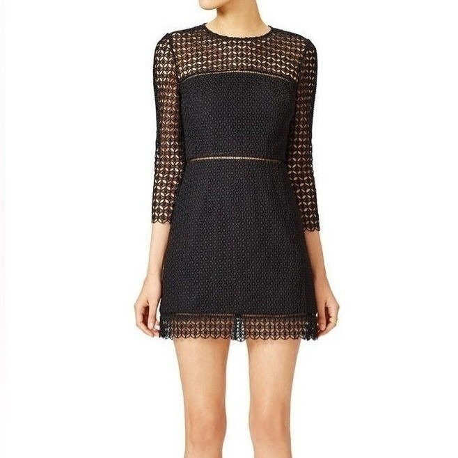 Nwt $448 Cynthia Rowley Women's Geometric Lace Sheath Black Mini Dress Size 6